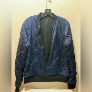 Blanc Noir Reversible Bomber Jacket Navy Gray Womens medium Full Zip